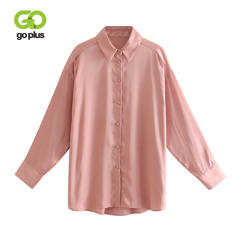 GOPLUS женская блузка размера плюс розовая рубашка атласные винтажные топы и блузки