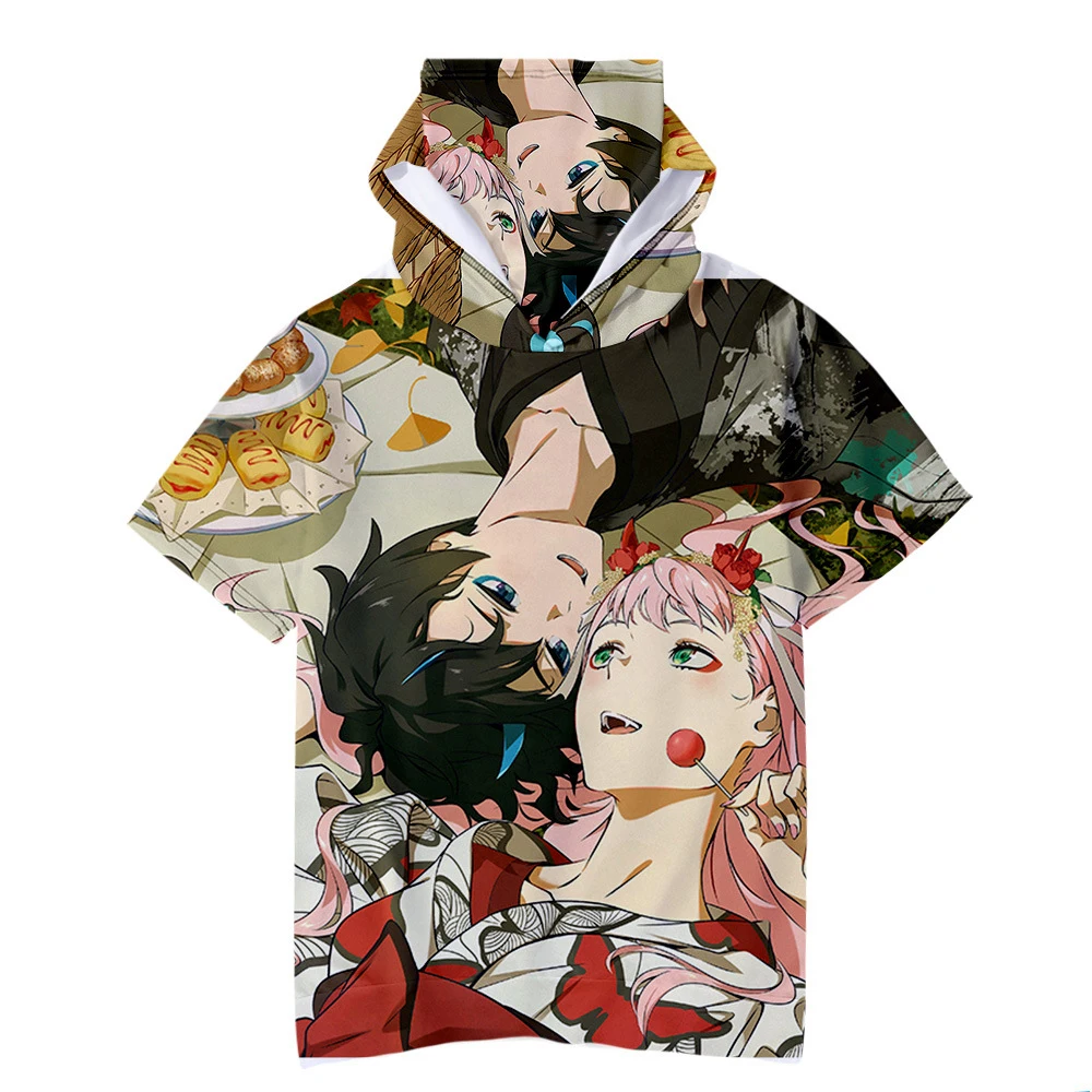

Harajuku Fashion Kawaii Anime DARLING In The FRANXX 3D Hoodie T-Shirt Female Streetwear 3D Hooded Shirts and Headscarf Cosplay