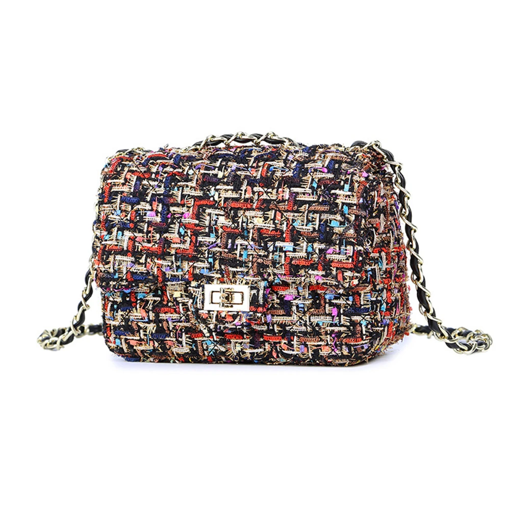 Black Gold 20cm Jollque, Женская Роскошная сумка, зимние сумки через плечо, для женщин, в клетку, на цепочке, с клапаном, сумка на плечо, твидовый розовый кошелек, Bolsas Femininas - Цвет: Black Gold 20cm
