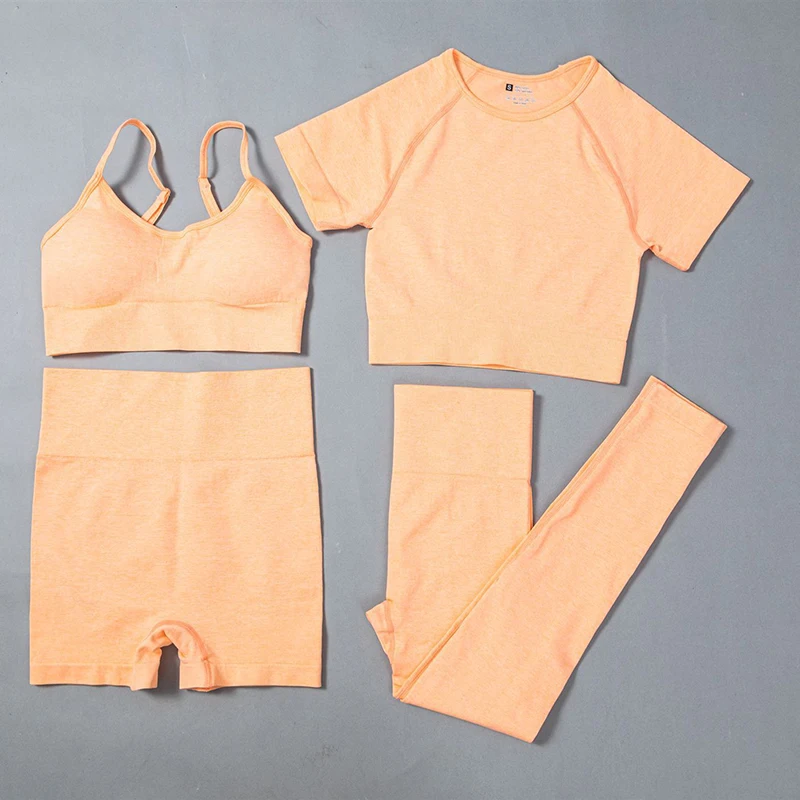 Женский бесшовный комплект для йоги из 4 предметов спортивная одежда с коротким