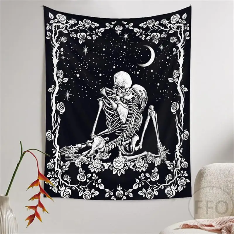Психоделический гобелен с черепом для влюбленных поцелуев настенное украшение