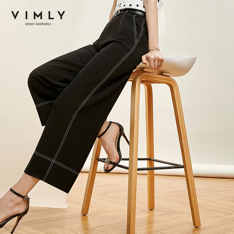 Брюки Vimly женские с широкими штанинами офисные однотонные свободные прямые штаны