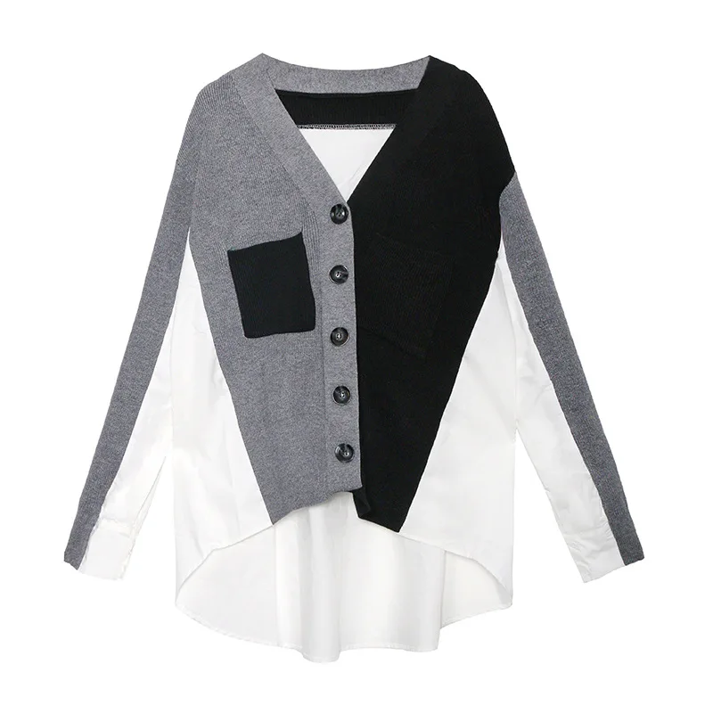Women's Sweater Stitching Shirt Retro Harbor Style Wearing Knitted Cardigan Women |