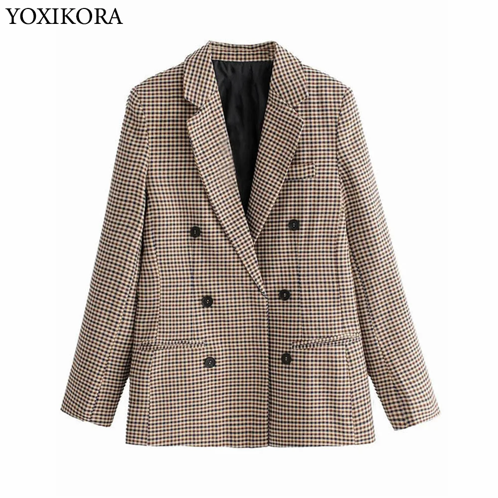 

Women's Clothes New Plaid Double-Breasted Suit Jacket Women