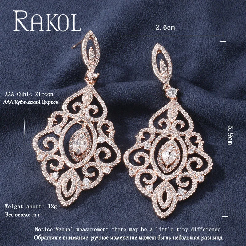 RAKOL Роскошные кубический цирконий, геометрической формы полный Мирко Асфальтовая Длинные Висячие серьги для элегантных дам Для женщин Свадебные украшения RE21866