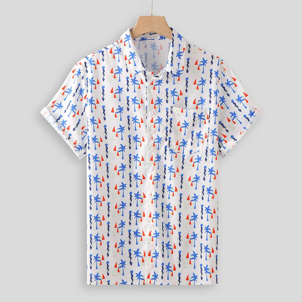 Мужская рубашка с отворотом и короткими рукавами Летняя Повседневная Свободная