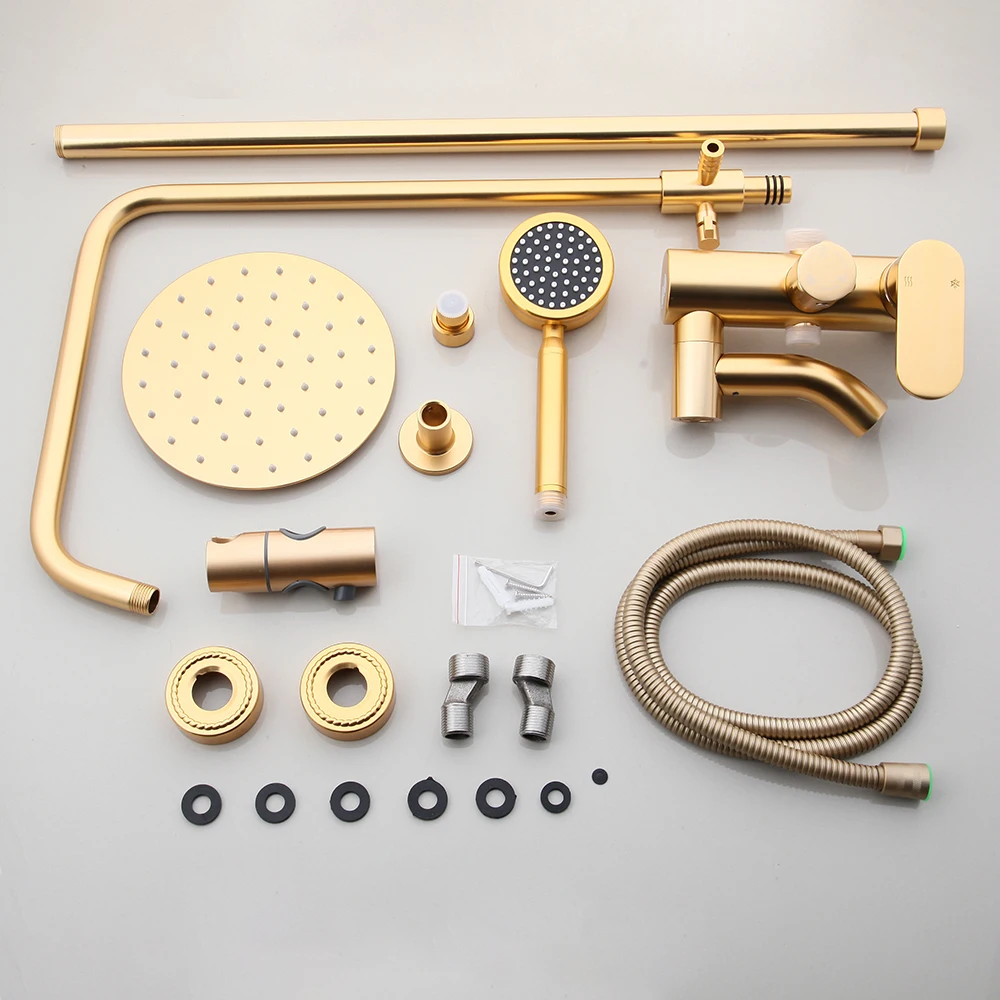 KEMAIDI Роскошный Матовый Золотой душевой кран Набор настенное крепление 10