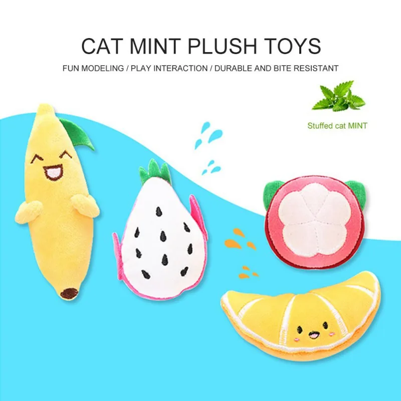 Pet Cute Fruit Shape Plush Toy Cat Chews Teeth Cleans Orange / Mangosteen Dragon Banana 1 | Дом и сад
