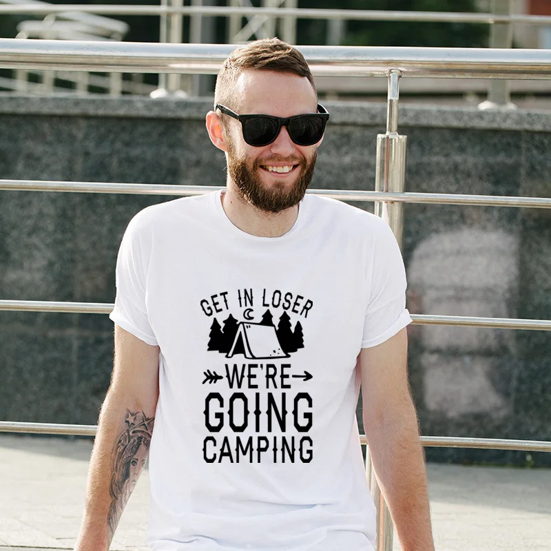 

Gift Get In Loser We're Going Camping Faddish Unisex Tee Shirt Regular Funky Tops Tees Manga Short Sleeve Tops T Shirt Gifts