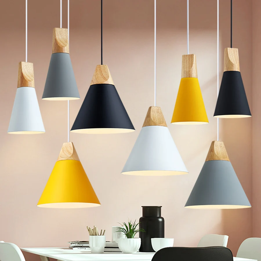 

Thrisdar Modern Wooden Aluminum Pendant Light Nordic Multicolor Macaron Hanging Lamp For Home Lighting Restaurant Bar Hotel Cafe