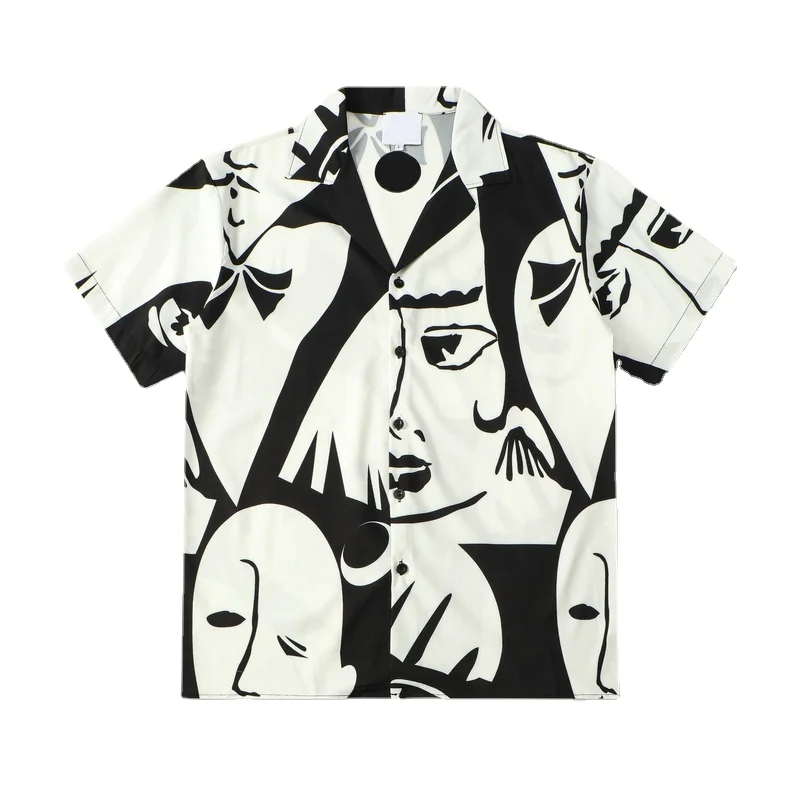 

Summer 2022 Vintage Casual Shirts for Men Short Sleeve Face Printed Turn Down Collar Japanese Fashion Shirts Male Beach Shirt