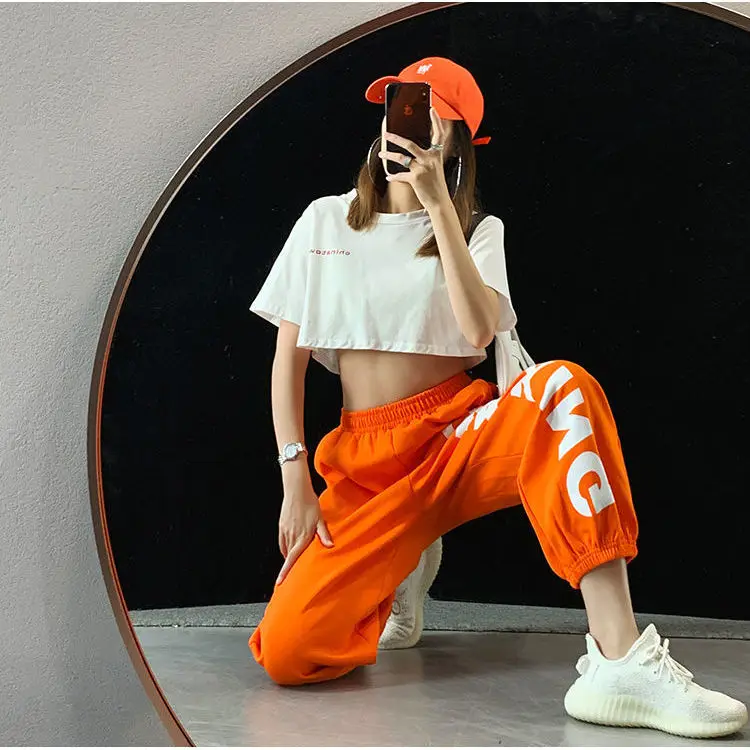

Letter Printed Sweatpants Women's Loose Autumn Winter Hiphop Jazz Hip Hop Ankle-Tied Wide-Leg Casual Sports Trousers Ins Tide