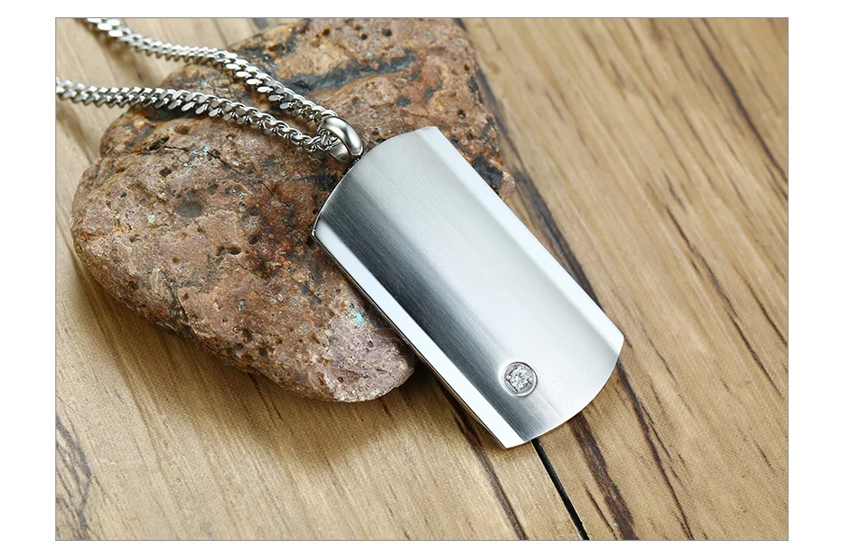 Vnox Простой ID Dog Tag кулон ожерелья для мужчин женщин ювелирные изделия с AAA кубического циркония 2" Цепочка