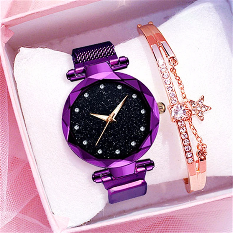 Часы женские с магнитной пряжкой роскошные модные элегантные наручные со