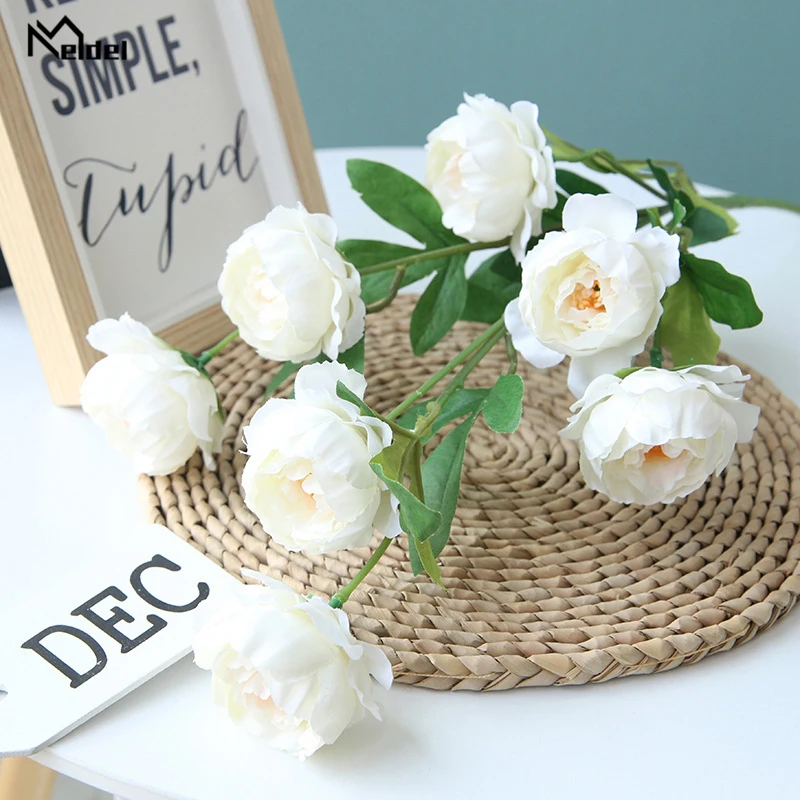 Meldel Wedding Flower Bouquet Artificial Silk Peony Bridesmaid Flowers Arrangement DIY Home Party Decor Supplies | Свадьбы и