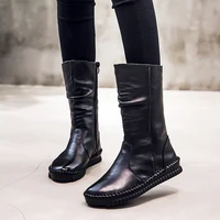 2021 new womens boots autumn leather handmade retro flat boots flat shoes ladies leather boots direct sales
