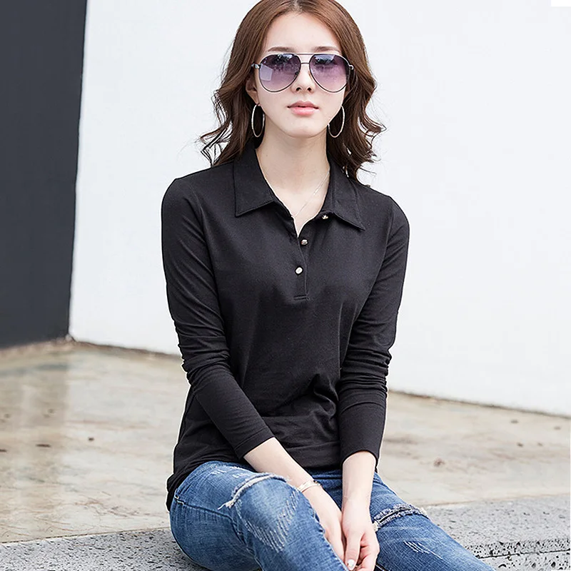 Женская футболка поло BOBOKATEER белая хлопковая Футболка размера плюс с длинными