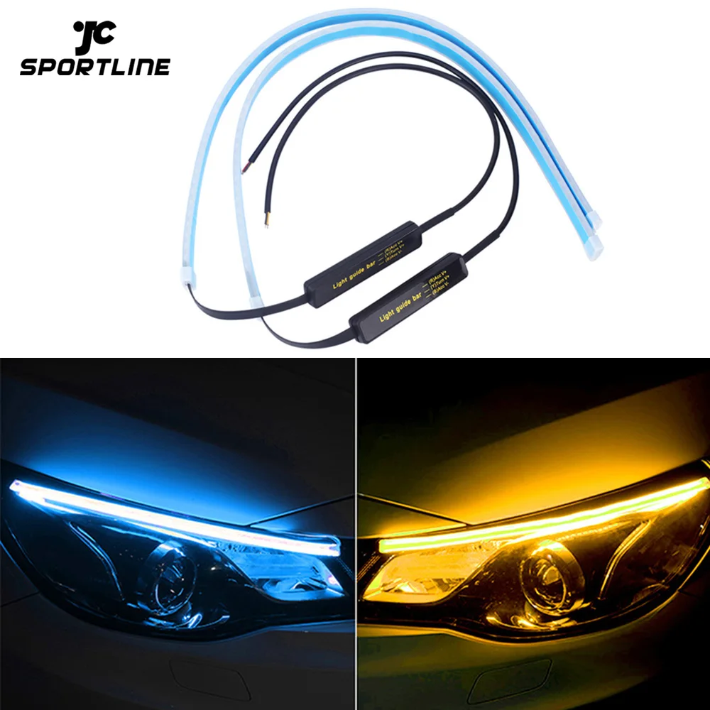 

2x Ultrafine DRL LED Daytime Running Lights Dynamic Turn Signal Yellow Guide Strip for Headlight Assembly Car Accessories