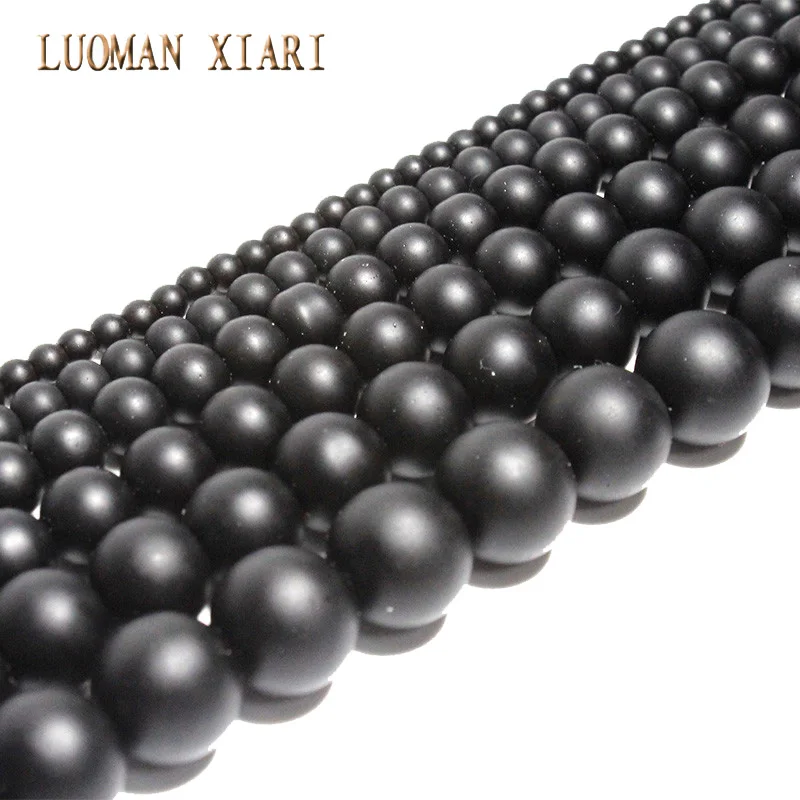 Matte onyx Прекрасный AAA натуральный камень Бусины тигровый глаз агат Lapis розовый кварц аметист для самостоятельного изготовления ювелирных изделий ожерелье браслет 4-12 мм - Цвет: Matte onyx