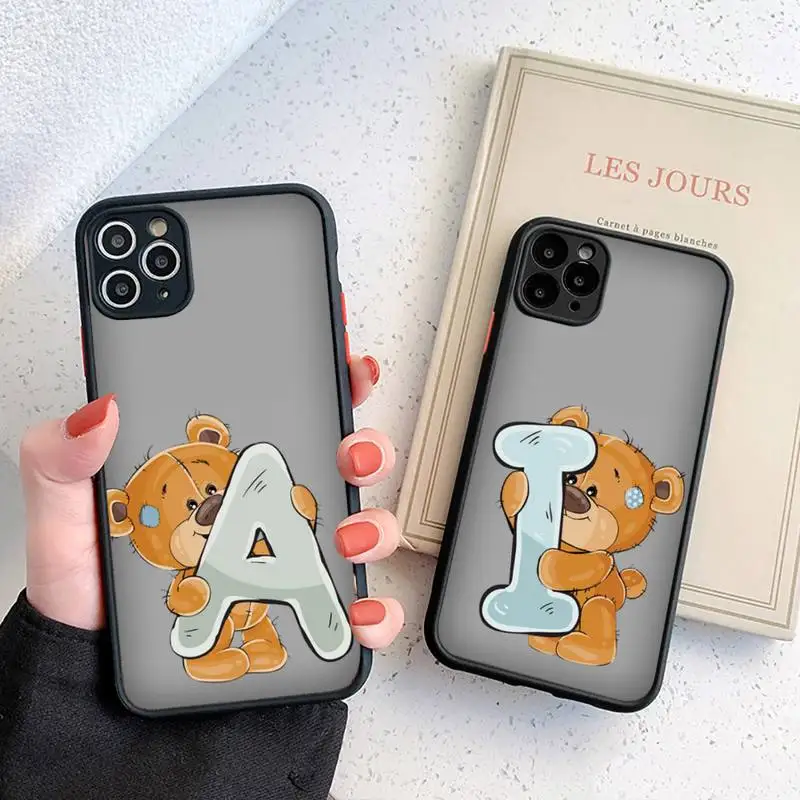 

Luxury bear letters Phone Case For iphone 12 11 8 7 plus mini x xs xr pro max matte transparent cover