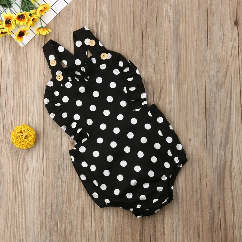 Детский комбинезон с оборками для новорожденных девочек в горошек рукавами и