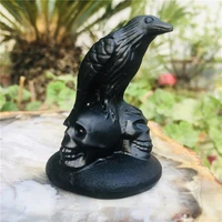 natural obsidian creative crow hand carved skullcrystal healing stone diy home decor