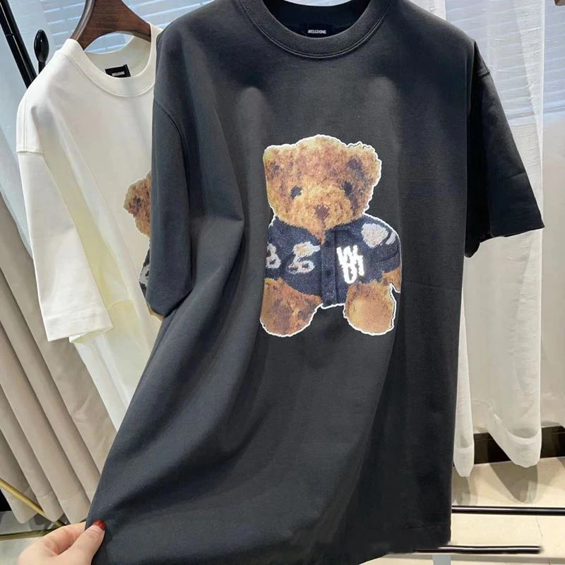 

Best Quality 1:1 WELLDONE T-shirts Stitching Color bear print Men Women Long Sleeve T shirt Oversize Hip Hop WE11DONE Top Tees