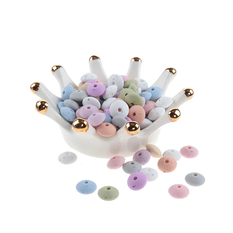200 Uds., Cuentas de silicona para beb&eacute;s, cuentas de moteado de lentejas, collar de dentici&oacute;n para beb&eacute;s, cadena para masticar, sin BPA, lentejas de silicona de grado alimenticio de 12 * 7mm-5