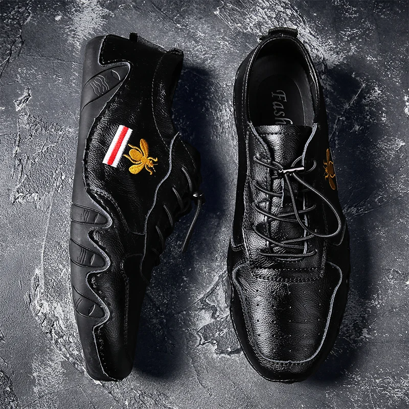 

Summer bee men's leather British lazy shoes Korean version of the wild casual trend soft bottom men's handmade driving shoes