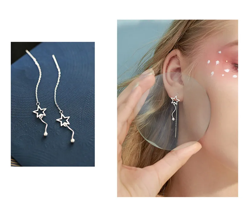 Серьги-подвески женские из серебра 925 пробы с полыми звездами | Украшения и