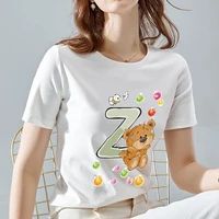 hot sale t shirt womens 26 english cartoon bear z letter white name beginning with cute print o neck top casual slim clothing