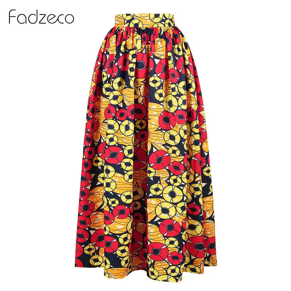 Fadzeco африканские женские юбки с высокой талией плиссированные макси в пол Дашики