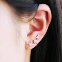 fashion top quality factory wholesale star shape stud micro pave asymmetric star earring cute girl party christmas gift jewelry