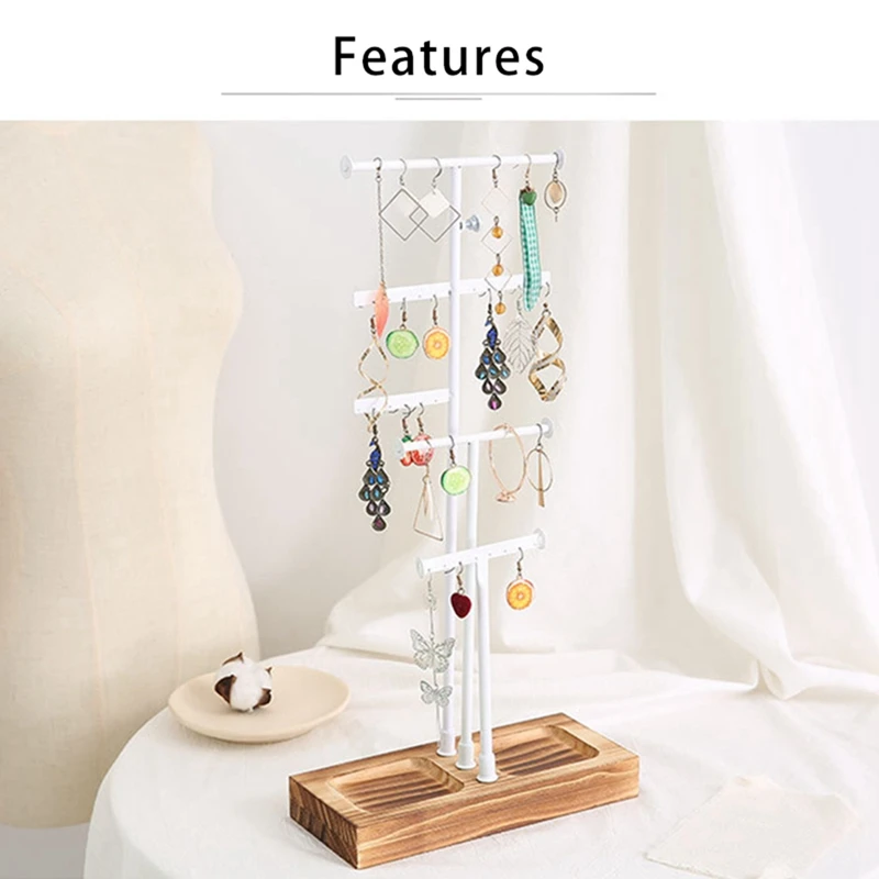 

Wrought Iron Jewelry Hanger Solid Wood Bottom Key Small Object Shelf Necklace Earring Jewelry Storage Display Stand