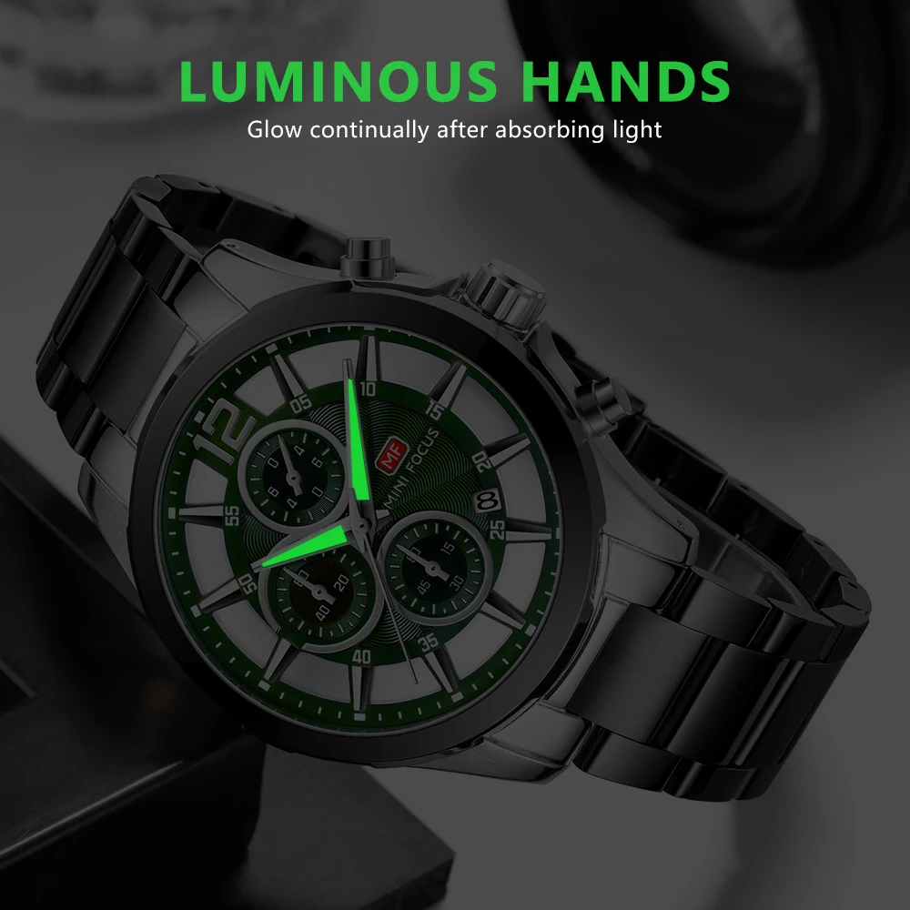 

MINI FOCUS Business Watches Men Luxury Black Stainless Steel Quartz Watch Top Brand Wristwatch Man Clock Relogios Masculino 0237