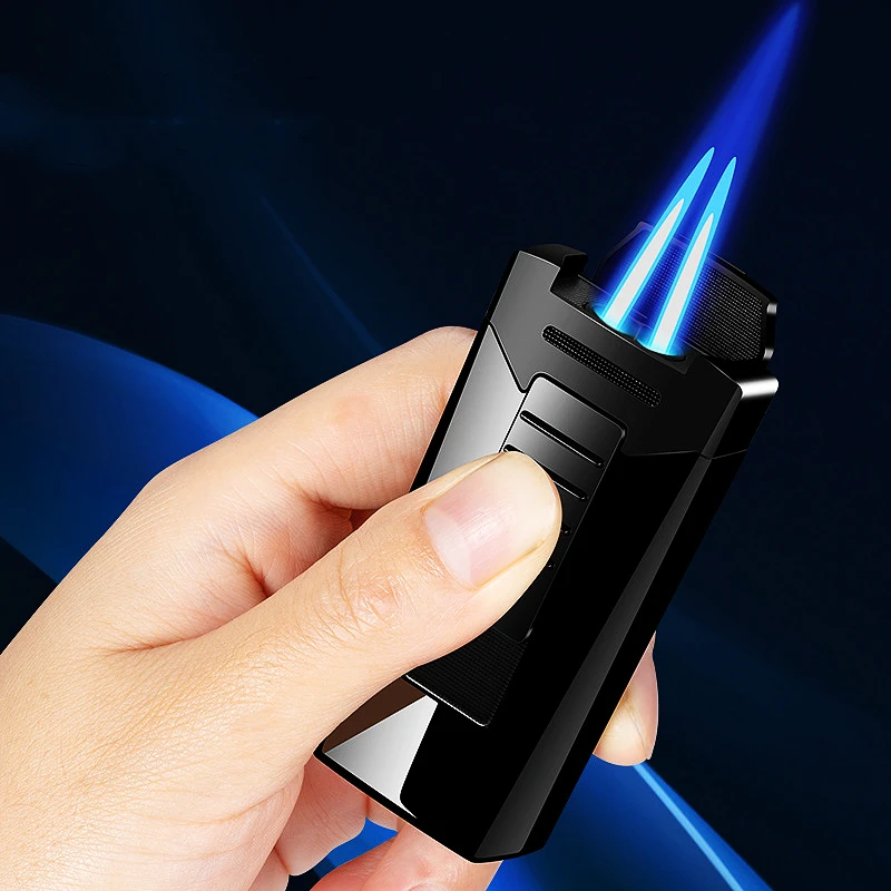 

New Metal Windproof Double Fire Torch Cigar Lighters Jet Gas Butane Inflated Cigarettes Lighter Gift Promotion Gadget for Men