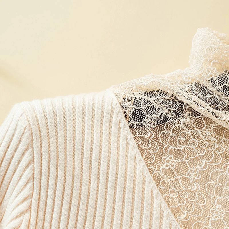 Кружевной пуловер в стиле пэчворк с высоким воротником свитер для женщин зимний