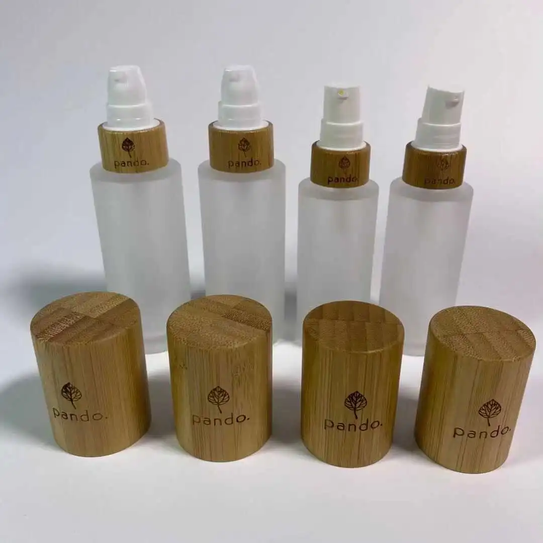 Luxury Empty 150ml Glass Wooden Bamboo Cosmetic body Containers Engraving logo 5 oz Frosted Packaging Wood Lid Cream Bottles