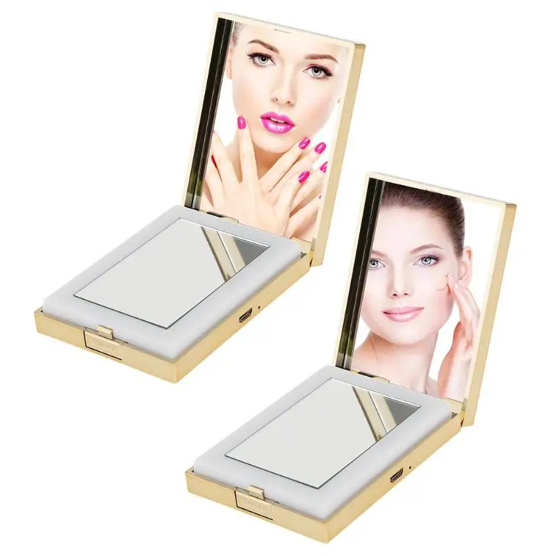 Makeup Mirror LED Pocket 2 colors available Long press Mirrors Magnifying Travel Cable-battery Vanity |