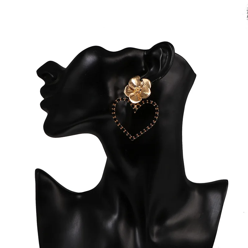 Крупные серьги-подвески в форме сердца для женщин богемные блестящие серьги