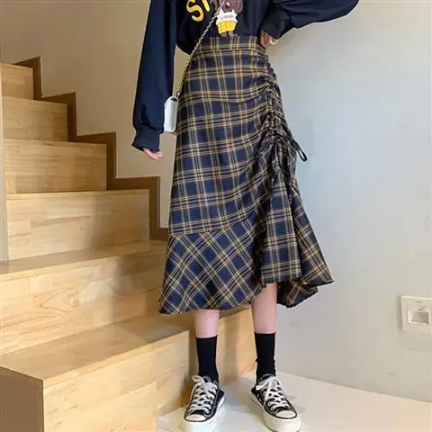 

NEW Spring and Summer NEW High Waist Slim Irregular Drawstring Lattice Skirt