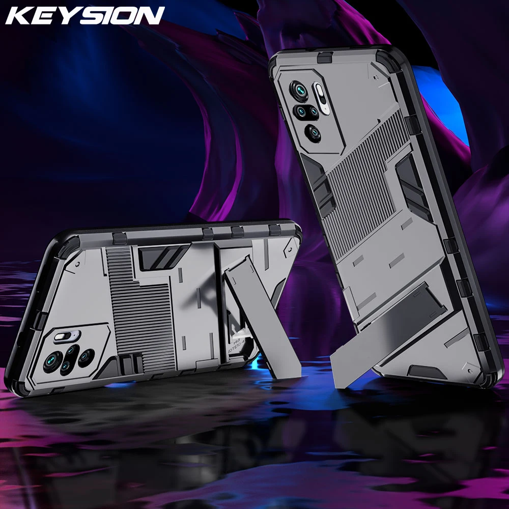 keysion shockproof phone case for redmi note 10 pro 5g 10s 9s 9 pro 9t 9a stand phone back cover for xiaomi poco f3 f2 m3 x3 nfc free global shipping