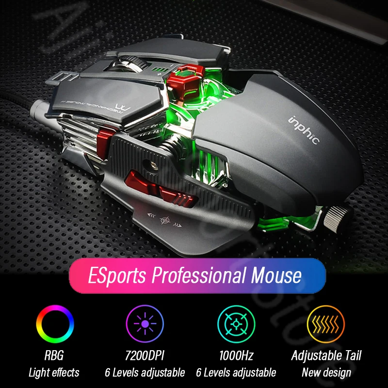 ergonomic gaming mouse computer mice gamer wired laptop usb cable optical adjustable tail mouse professional mouse gamer 7200dpi free global shipping