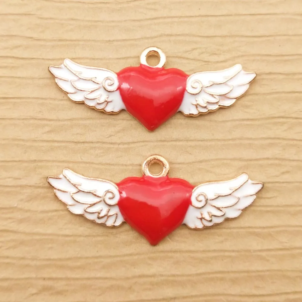

10pcs 15x35mm enamel wing heart charm for jewelry making crafting fashion earring pendant necklace bracelet charms accessories