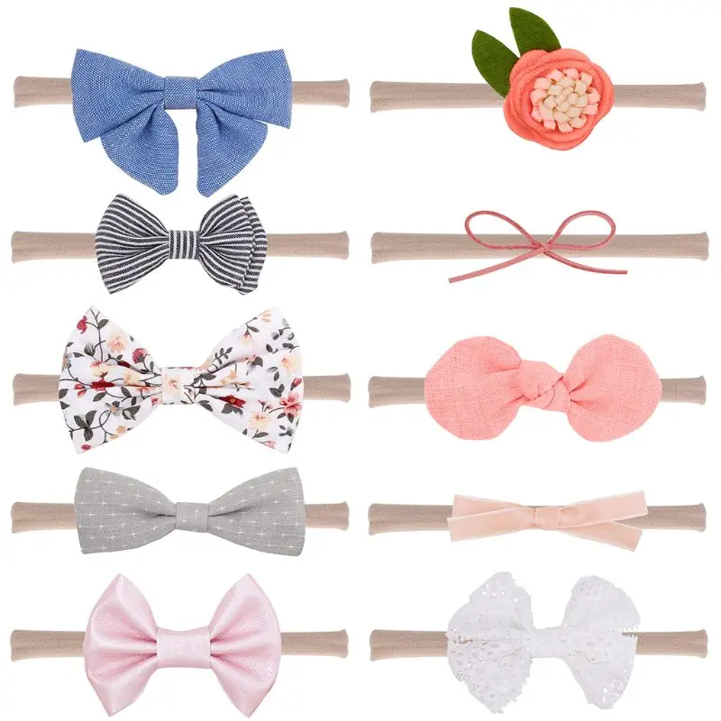 

10 Pcs/set Baby Headband Elastic Foral Girls Hair Band Lace Bow Baby Hair Access