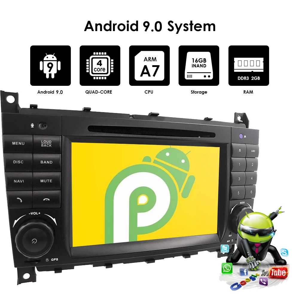 2 грамма Android9.0 2DIN CarDVD gps для Mercedes/Benz W203 W209 W219 a-класс A160 c-класс C180 C200 CLK200 Радио стерео 4G wifi DTV
