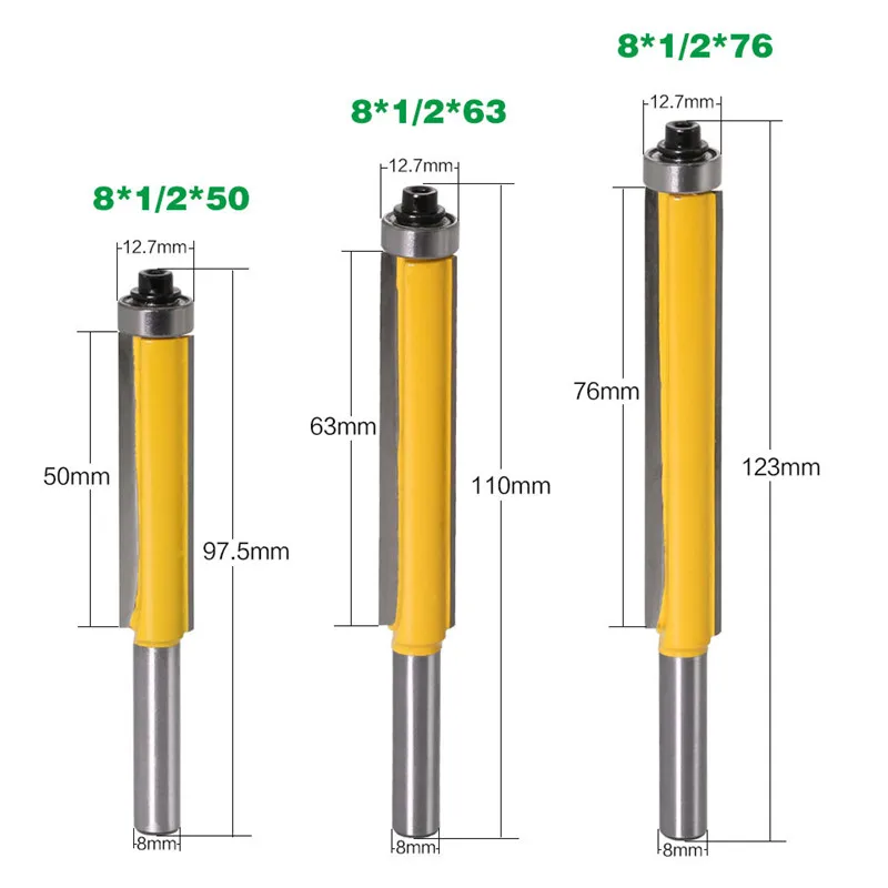 

8mm Shank 2" Flush Trim Router Bit Wood Cutter with Bearing for Wood Template Pattern Bit Milling Cutter Woodwork Milling Tools