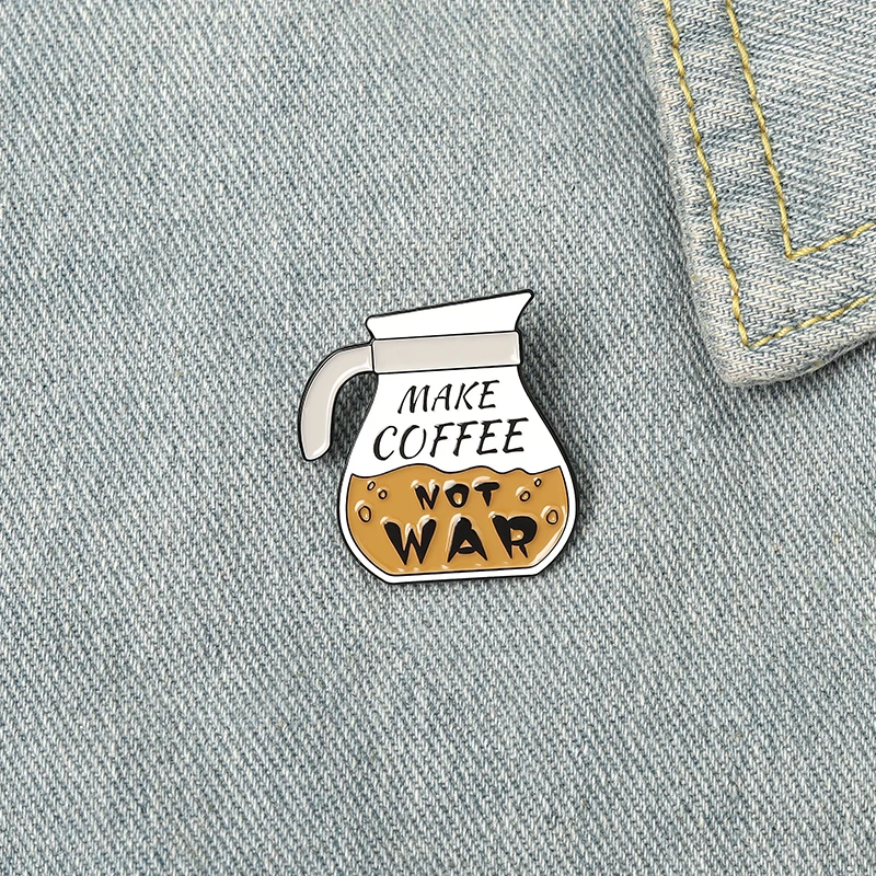 

Coffee Container Enamel Pins Peace & Love 'NO WAR' Brooches Lapel Badges Fashion Pins Gifts for Friends Wholesale Jewelry
