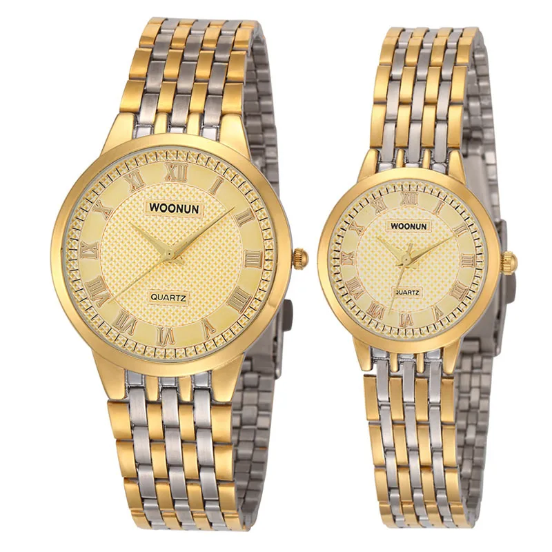 WOONUN 2023 New Couple Watches Top Brand Luxury Gold Ultra Thin Quartz Watches Women Men Lovers Watch Set Valentine Gift Custom