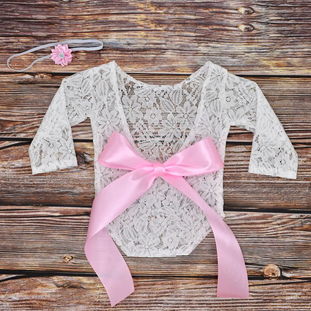 

0-1Month Newborn Photography Props Baby Hat Headband Lace Romper Bodysuits Outfit Baby Girl Dress Costume Photography Clothing